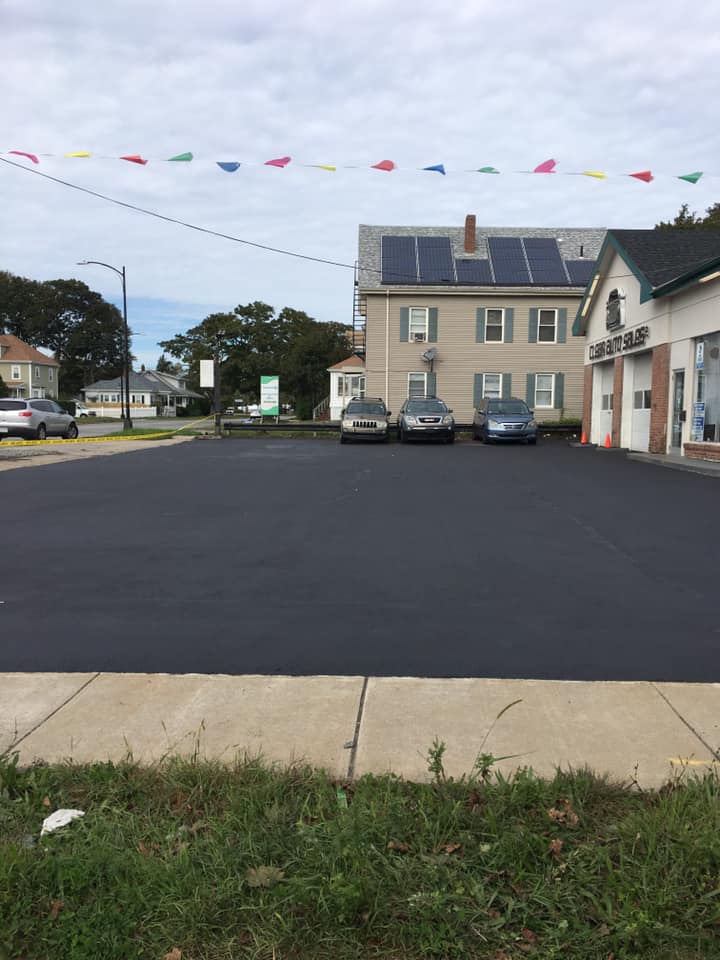 Parking lot with fresh seal coat