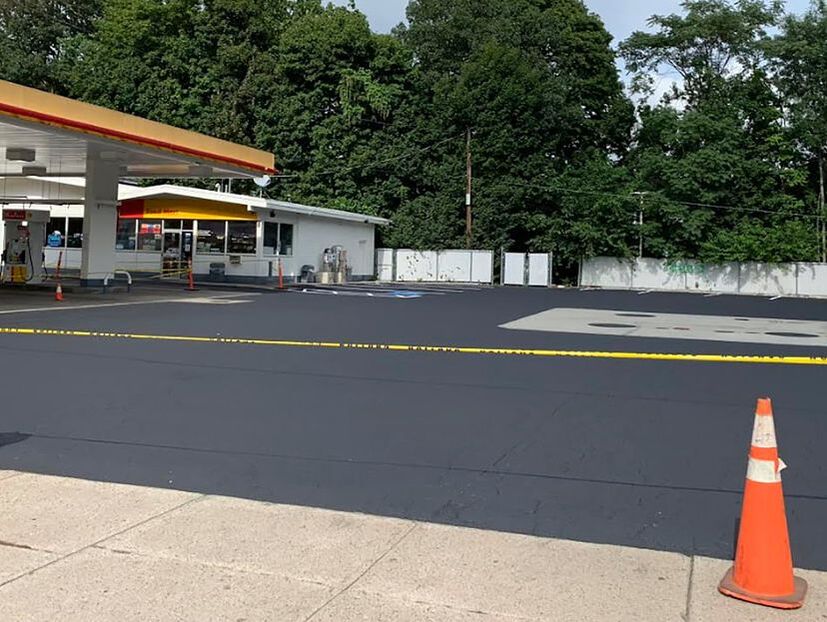 Fresh seal coating on gas station lot
